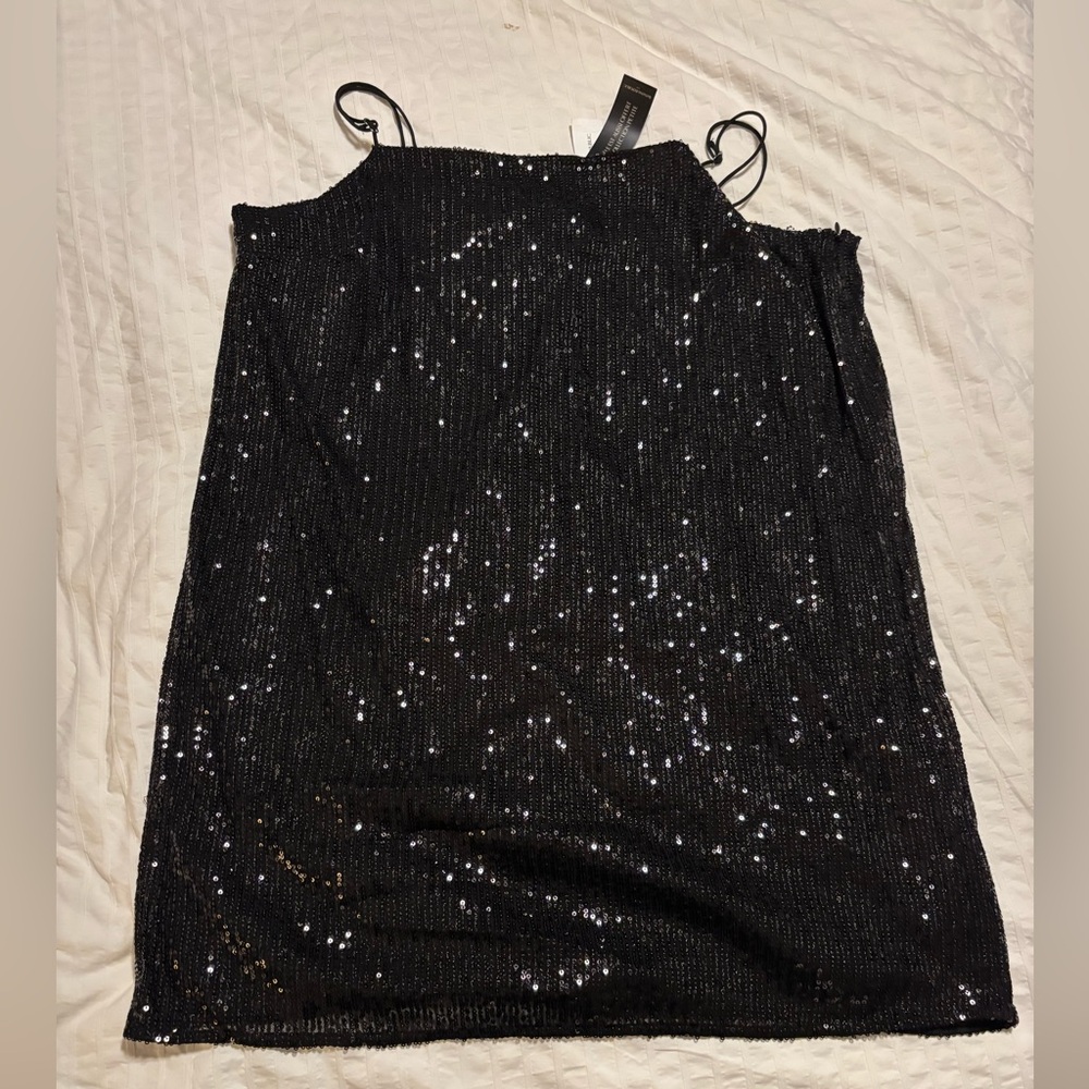 Banana Republic black sequined spaghetti strap mini dress Size 18.